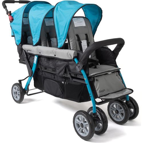 GAGGLE Compass Kinderwagen für 3 Kinder / Drillinge | Buggy faltbar mit Sonnenschutz und verstellbarem Gurt in Türkis | 3er Kinderbuggy klappbar für