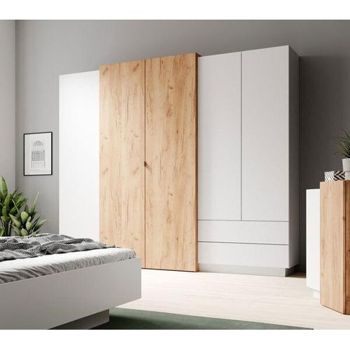 Kleiderschrank Triest Drehtürenschrank 230x51x201cm weiß gold craft oak 5-türig