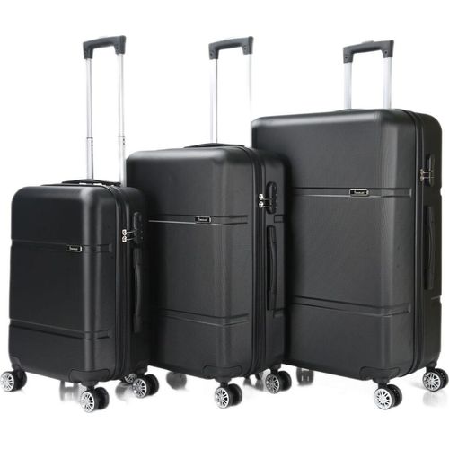 Reisekoffer ABS-02 Koffer 3-teilig Hartschale Trolley Set Kofferset Handgepäck Gepäck Reisetasche Schwarz