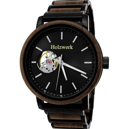 Holzwerk COESFELD Herren Edelstahl & Holz Automatik Handaufzug Uhr, schwarz