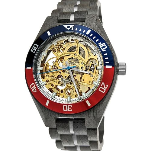 Holzwerk DELBRUECK Damen und Herren Automatik Holz Uhr, grau, gold, rot & blau
