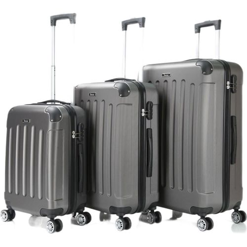 Reisekoffer Koffer 3 tlg Hartschale Trolley Set Kofferset Handgepäck Gepäck Reisetasche Grau