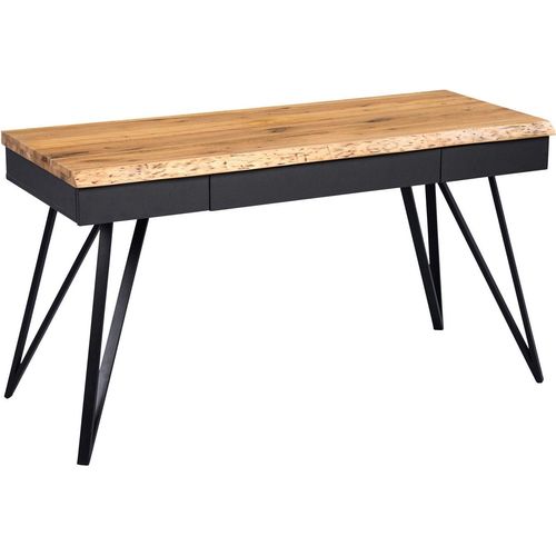 Schreibtisch - Schwarz - Braun - Wildeiche - Metallgestell - 140 x 56 cm - 3 Schubladen