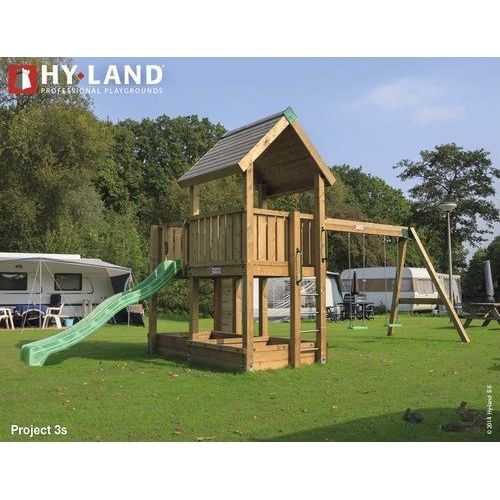 Spielturm Hyland Projekt 3S Holz mit Sandkasten, Doppelschaukel, Rutsche grün
