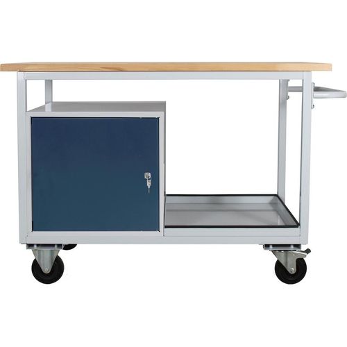 Mobile Werkbank Light Rhino mit Ablagefach + 1 Tür | HxBxT 85x130x60cm | 2 Lenkrollen (mit Bremse) und 2 Bockrollen | Traglast 300kg | Lichtgrau/Anthrazitgrau