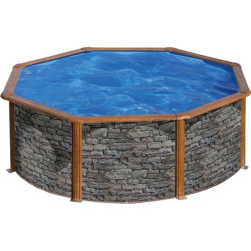 Stahlwandpool Gre GIANT Komplettset Rundpool rund 460 x 120 cm stein/holz