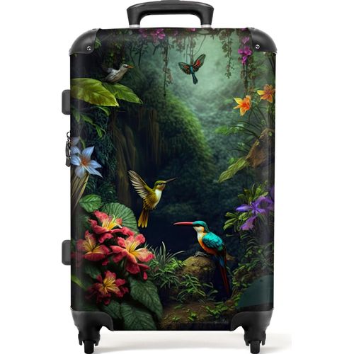 NoBoringSuitcases.com® Großer Koffer - Blumen - Pflanzen - Dschungel - Vögel - Kombinationsschloss TSA - Hartschalen Trolley 4 Rollen - 72 liter - Reisekoffer - 66 cmKoffer Mittelgroß 67x43x25 cm, 72L,