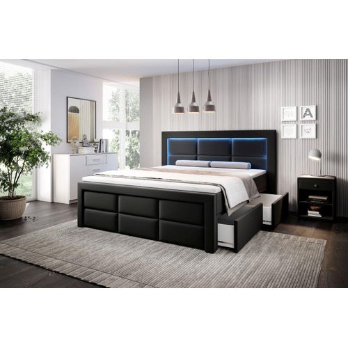 Boxspringbett Aston Bett mit Bettkasten rechts und LED 160x200 cm schwarz