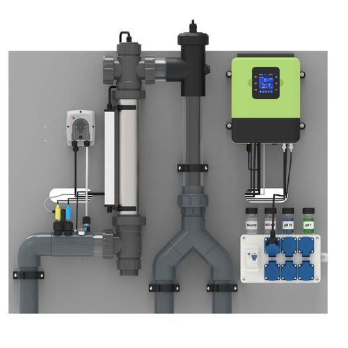Vormontierte Pooldesinfektionsanlage Salzelektrolyse/ pH / UV-C
