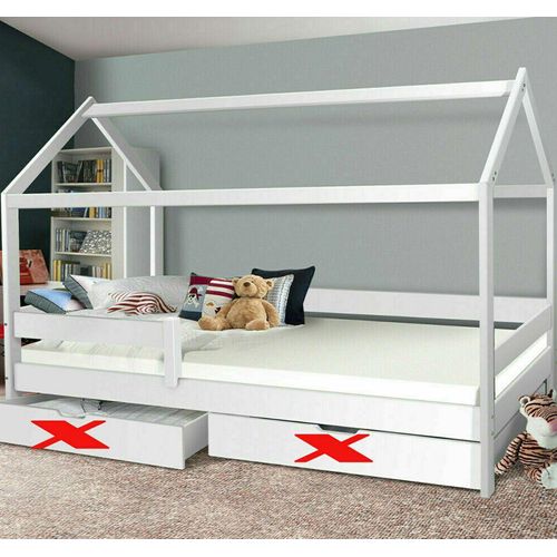 Kinderbett Massiv Hausbett Hochbett Spielbett Jugendbett 90x200 cm Massiv Holz Weiß Lackiert