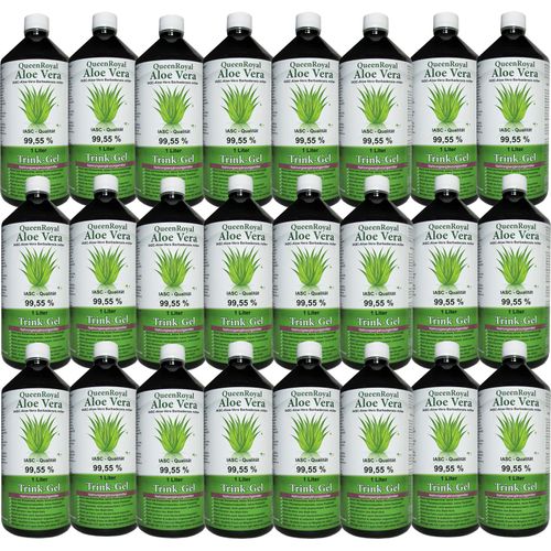 QueenRoyal Aloe Vera Trinkgel 24x 1 Liter Flasche 99.55% Barbadensis Miller Blattgel unverdünnt KEIN Saft KEIN Konzentrat OHNE künstliche Vitamine.