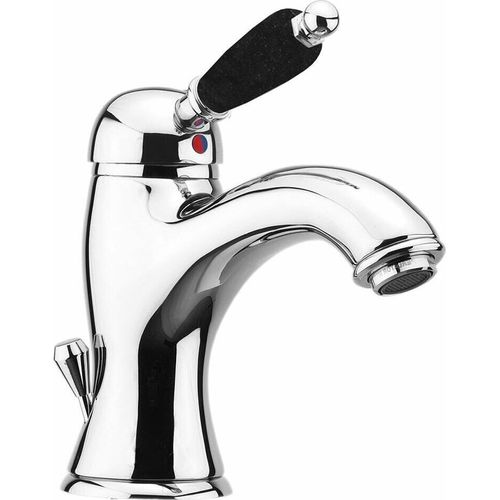 KIRKÉ BLACK Waschtischarmatur mit Ablaufgarnitur, schwarzer Hebel, Chrom