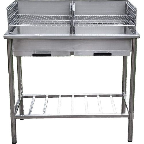 Grilltisch aus Edelstahl, Outdoorküche, Holzkohlegrill