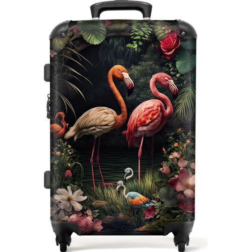 NoBoringSuitcases.com® Großer Koffer - Flamingo - Blumen - Pflanzen - Dschungel - Rosa - Kombinationsschloss TSA - Hartschalen Trolley 4 Rollen - 72 liter - Reisekoffer - 66 cmKoffer Mittelgroß 67x43x25 cm, 72L,