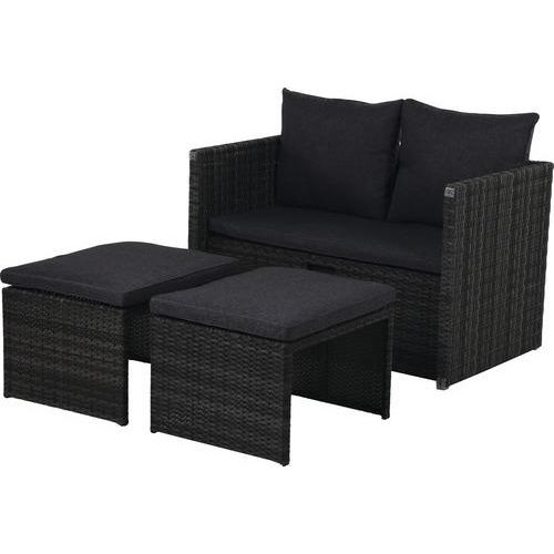 Gartenmöbelset GARDEN PLACE Carter 2-4 Sitzer 4 tlg. 3 in 1 Multifunktion anthrazit aus Polyrattan, inkl. Sitzkissen