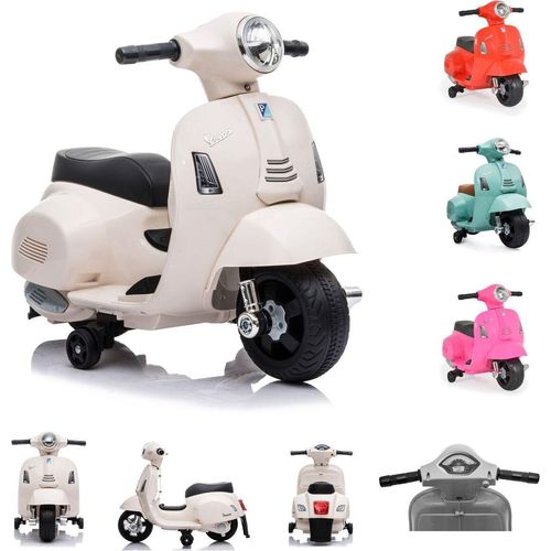 Moni Kinder Elektromotorrad Vespa GTS Super Sport, Roller, Frontleuchten, Hupe weiß