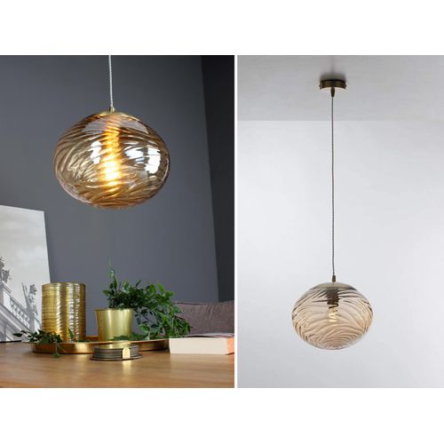 LED Pendelleuchte einflammig Kristall Rauchglas Wellenmuster Champagner Ø30cm