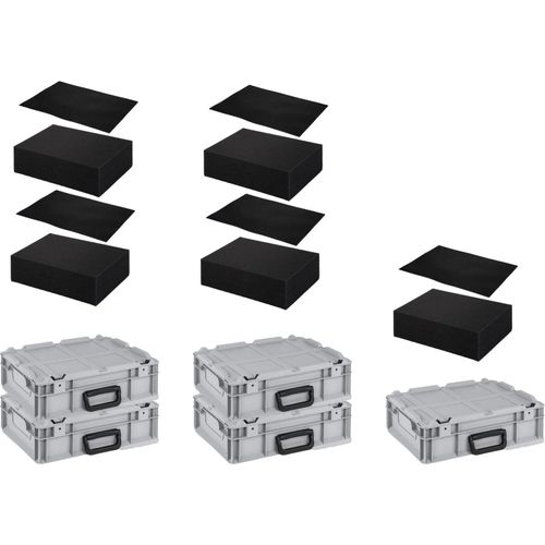SparSet 5x Eurobox NextGen Portable mit Rasterschaumstoff & Schaumstoffeinlage | HxBxT 13,5x30x40cm | 11 Liter | Eurobehälter, Transportbox, Transportbehälter, Stapelbehälter