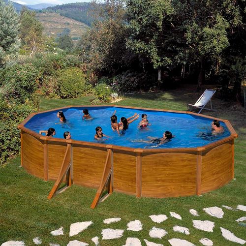 Stahlwandpool Gre GIANT Komplettset Ovalpool oval 375 x 610 x 120 cm holz