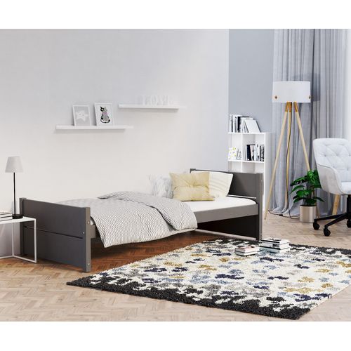 MEBLITO Einzelbett für Kinder/ Jugendliche HANN im minimalistischen Stil mit Matratze, Grau