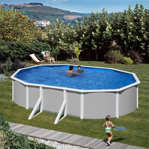 Stahlwandpool Gre GIANT Ovalpool oval 300 x 500 x 132 cm grau
