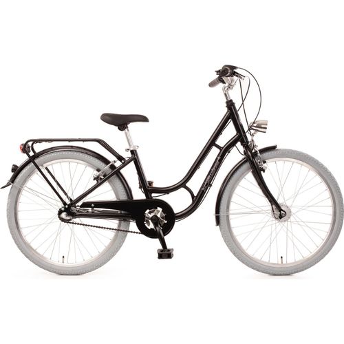 24 Zoll Bachtenkirch Buleva - Kinderfahrrad - mit Handbremse, Rücktritt, Gepäckträger, Fahrradständer und Beleuchtung - 224-BU-14-Schwarz