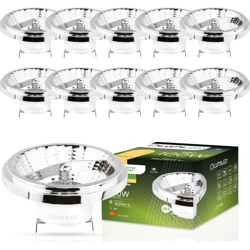 LUMILED LED Lampen 10er Set AR111 G53 Fassung 12V 15W (Entspricht 100 Watt) Warmweiß 3000K 24° Silber 1521 lm Leuchtmittel