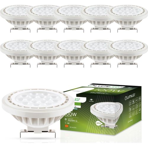 LUMILED LED-Leuchtmittel 10er Set AR111 G53 Fassung 12V DC/AC 15W (Entspricht 100 Watt) Neutralweiß 4000K 38° weiß 1521 lm Lampen Reflektor