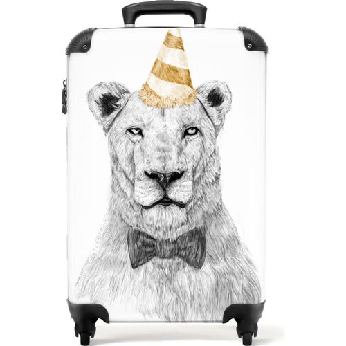 NoBoringSuitcases.com® Koffer Handgepäck Trolley Rollkoffer Kleine Reisekoffer mit 4 Rollen - Löwe - Schleife - Party - Hut - Cabin Size < 55x40x23 cm & 55x40x20 cm - Fotokoffer - Kabinenkoffer - BoardgepäckHandgepäck Koffer 55x35x20 cm, 36L,
