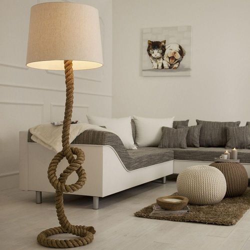 cagü: Design Maritim Stehlampe SCHIFFSTAU Beige aus Manilahanf handgefertigt 160cm Höhe mit Knoten & Schlaufen