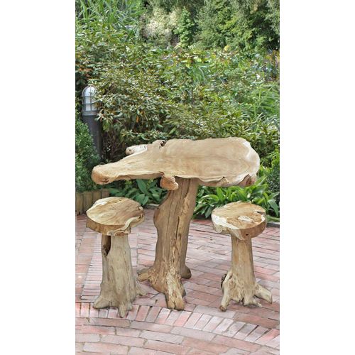 Barset SURGA Tresen Tisch Hocker Barhocker Teak Wurzel