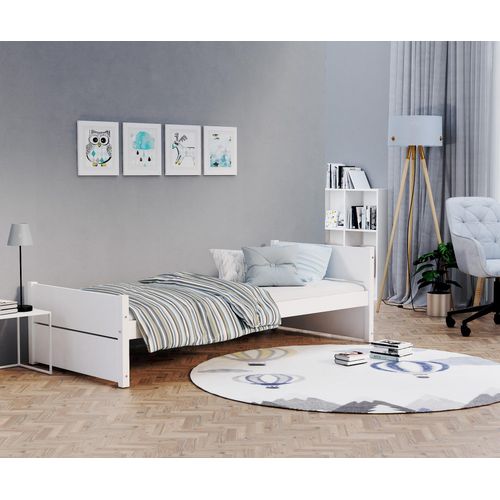 MEBLITO Einzelbett für Kinder/ Jugendliche HANN im minimalistischen Stil ohne Matratze, Weiß