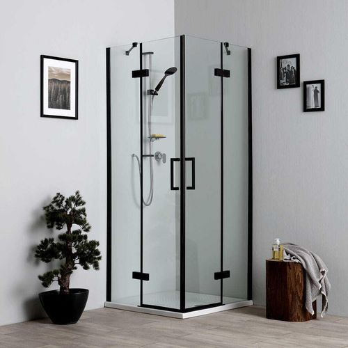 Duschkabine 90x90x195, Schwarz Matte Profilfarbe | London