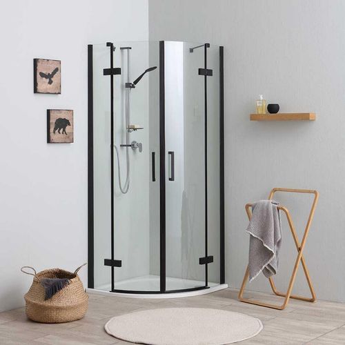 Moderne schwarz teilgerahmte Viertelkreisduschkabine 80x80cm, Klarglas 6 mm | London