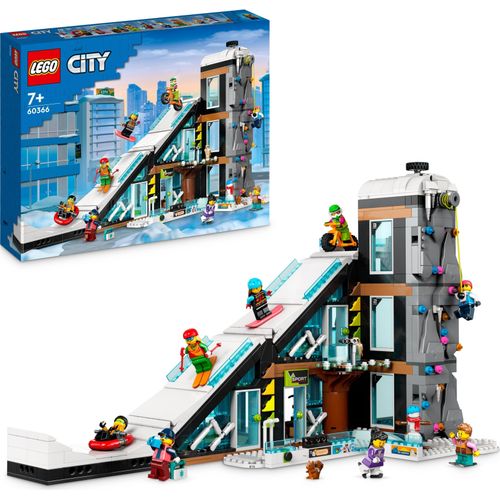 LEGO 60366 City Wintersportpark, Set mit Wintersportgeschäft, Café und einem funktionierenden Lift für Skifahrer, Spielzeug mit 8 Minifiguren und einer Eulenfigur, Bauen mit Modulen, 2023 Geschenk