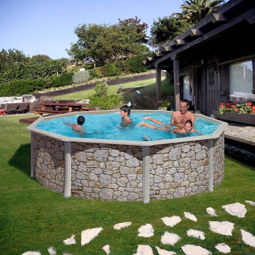 Stahlwandpool Gre GIANT Komplettset Rundpool rund 460 x 120 cm stein