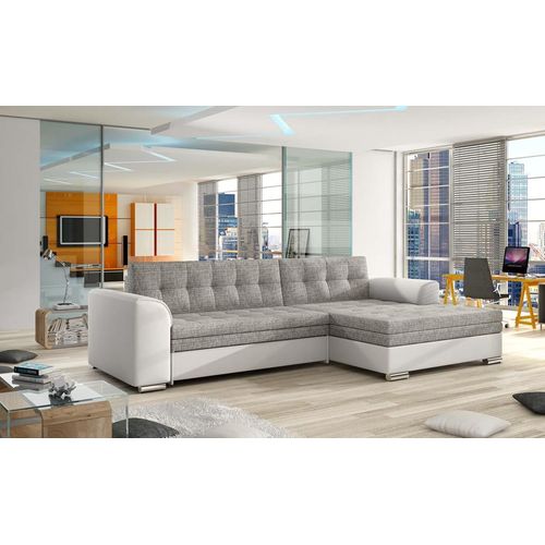 Conforti Ecksofa 270 x 165 cm inkl. Liegefläche, Grau-Beige / Weiß (Webstoff / Kunstleder), Ausführung:Links