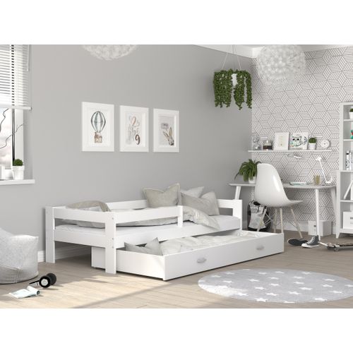 MEBLITO Naomi Kinderbett Gitterbett Juniorbett Kinderzimmer Jugendbett Einzelbett Weiss/Weiss 160x80 MIT Matratze