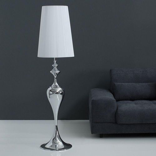 cagü: Design Stehlampe SCARLET Weiß mit Standfuß aus Silber glänzendem Metall 160cm Höhe