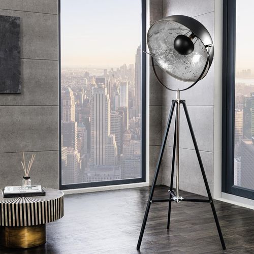 cagü: Industrie Design Stehlampe SPOT Schwarz-Silber 160cm Höhe verstellbar