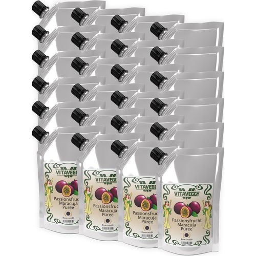 VITAVEGGY PASSIONS-MARACUJA-FRUCHT Früchte-Püree 24x 1kg Grenadille-Granadille-Purpurgranadilla-Granadilla-Püree Food-United geeignet für Babybrei-Obstbrei Maracuja-Passionsfrucht-Saft-Smoothie-Sorbet-Schorle-Cocktail-Quark GVO-Frei Glutenfrei & 100% natü