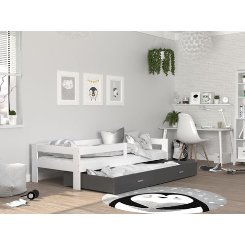 MEBLITO Naomi Kinderbett Gitterbett Juniorbett Kinderzimmer Jugendbett Einzelbett Weiss/Grau 190x80 MIT Matratze