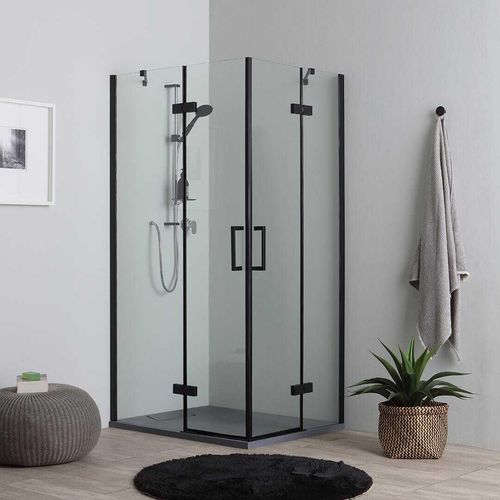 Mattschwarze teilgerahmte Duschkabine mit Drehtüren – 80x100x190cm | London
