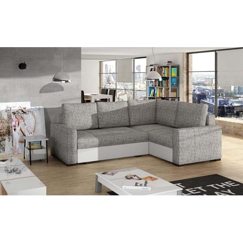 Ecksofa 235 x 162 cm inkl. Liegefläche, Grau-Beige / Weiß (Webstoff / Kunstleder), Ausführung:Rechts