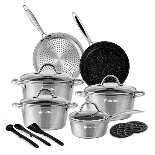 Topfset, Scheffler Topfset Induktion 15-teilig, Töpfe mit Glasdeckel, Kochtopf-Set Sliver