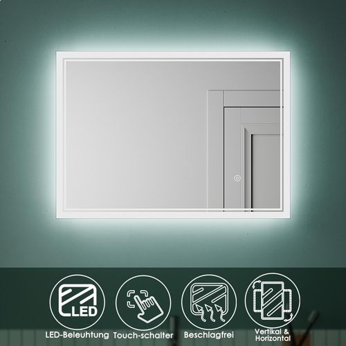 LED Badspiegel Mit Stromausfallspeicher und Anti-Beschlag-Funktion 70×50cmTaktile SchalterIP44 Horizontale/vertikale Aufhängung