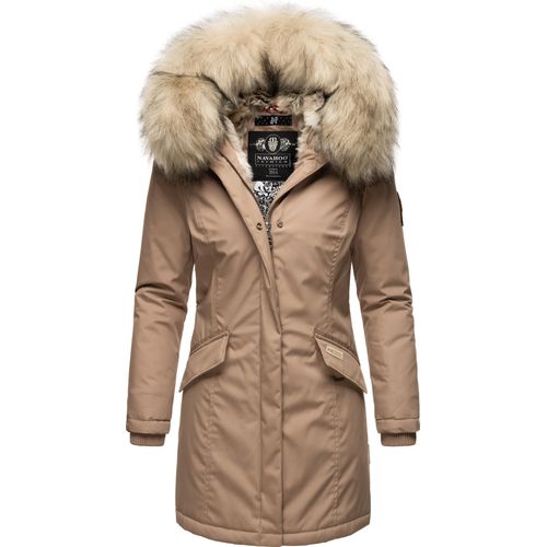 Navahoo Premium Damen Winterjacke Parka Mantel Jacke Kunstfell Gefüttert Kapuze Cristal Taupe Gr. 40 - L