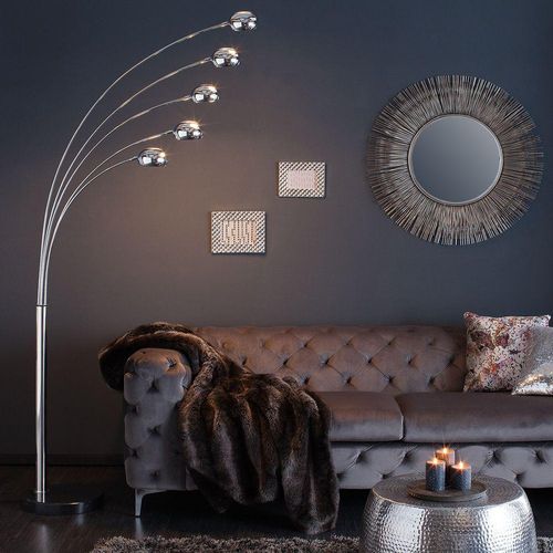 cagü: XL Design Stehlampe TULIPA Chrom glänzend mit Marmorfuß Schwarz 205cm Höhe
