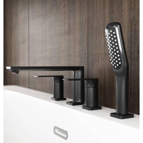 BADLAND Badewannenarmatur 4 Loch Wasserfall Handbrause Trino Schwarz