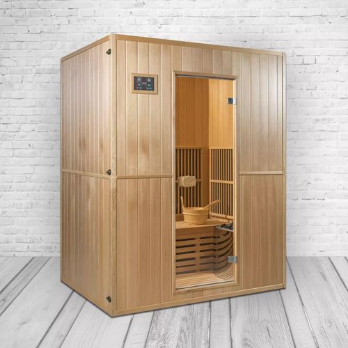 PureHaven Infrarotsauna 120x160x200 cm für 4 Personen Saunaofen aus kanadisches Hemlock-Tannenholz energiesparend Schöpfkelle Saunasteine